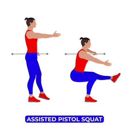 Man Doing Assisted Pistol Squat Exercise  Illustration