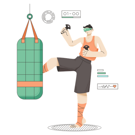 Man doing boxing using virtual technology  Illustration