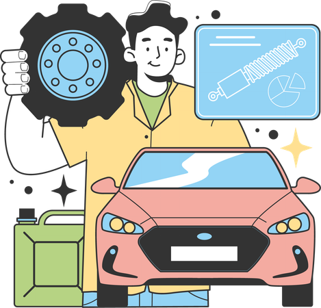 Man doing car service at garage  Illustration