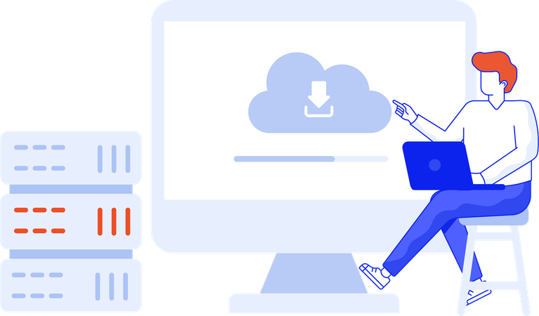 Man doing cloud server Backup  Illustration