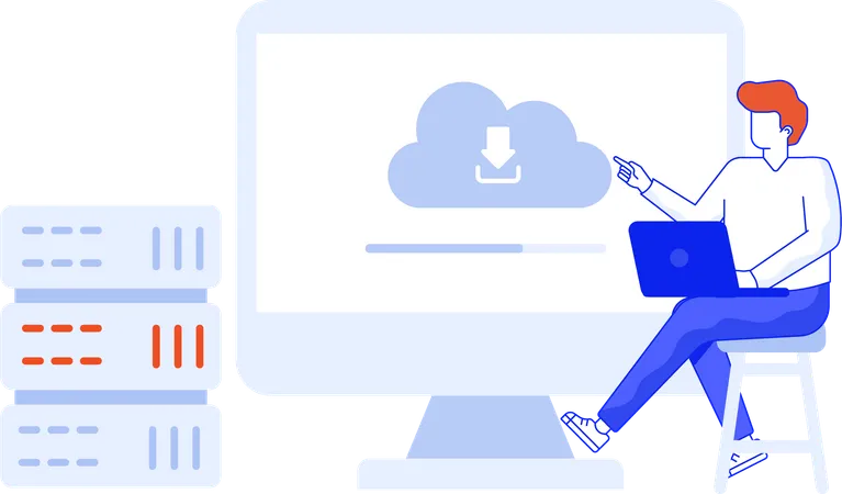 Man doing cloud server Backup  Illustration