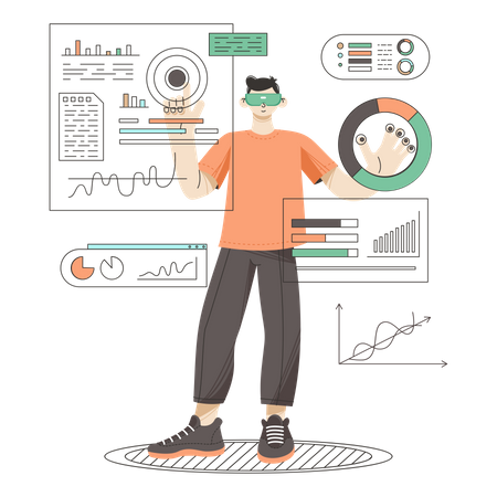 Man doing data analysis using VR  Illustration