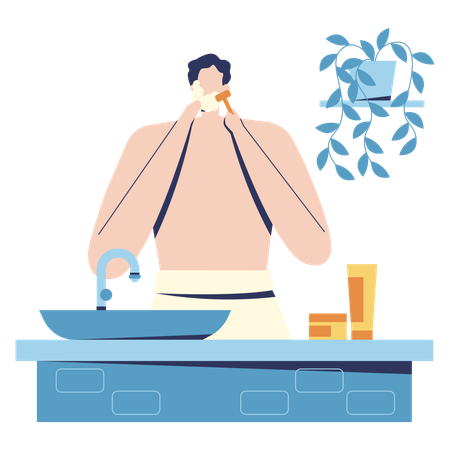 Man doing face Shaving  Illustration