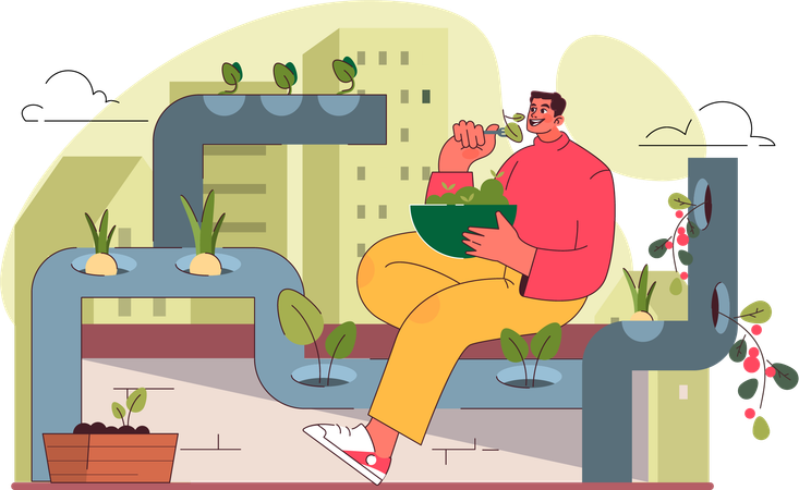 Man doing green space management  Illustration