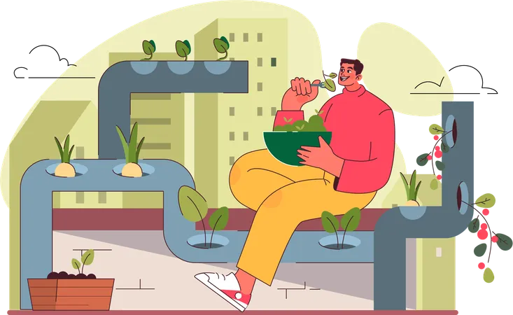 Man doing green space management  Illustration