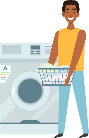 Man doing laundry  일러스트레이션