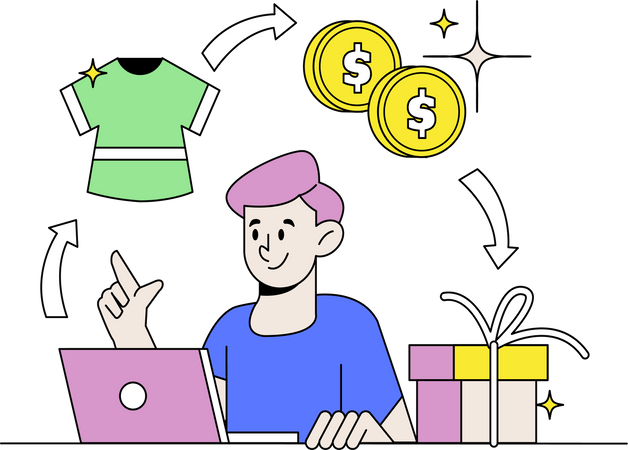 Man doing online clothes shopping  Illustration