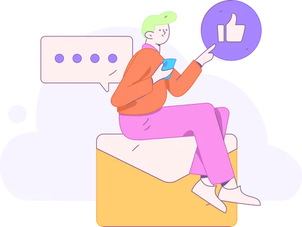 Man Doing online Communication  Illustration