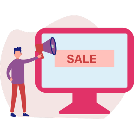 Man doing online sale announcement  Illustration