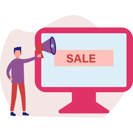 Man doing online sale announcement  Illustration