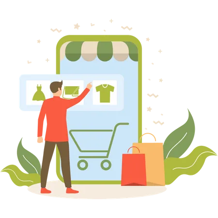 Man doing online shopping  Illustration