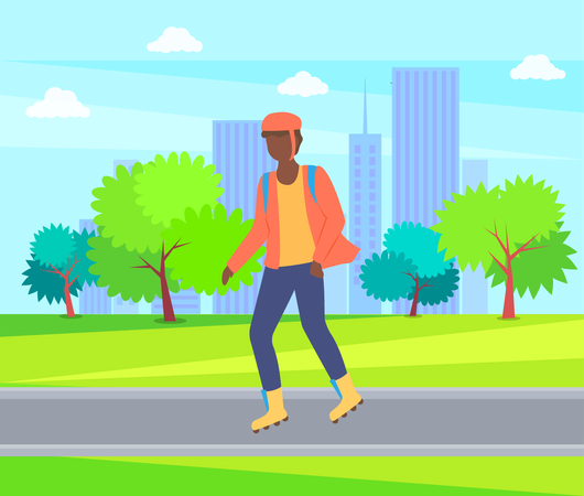 Man doing skating in park  Illustration