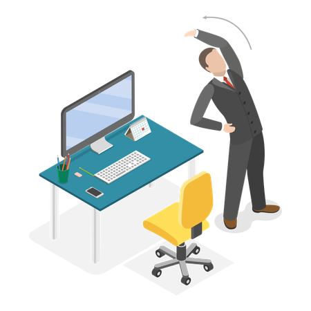 Man doing stretching in office between working hours  Illustration