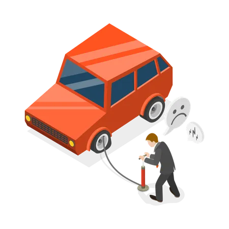 Man doing Tire Inflating  Illustration