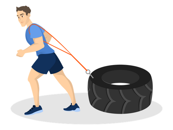 Man doing tyre pulling exercise  Illustration