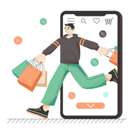 Man doing virtual shopping  Illustration