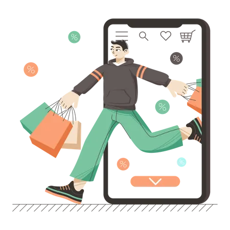 Man doing virtual shopping  Illustration