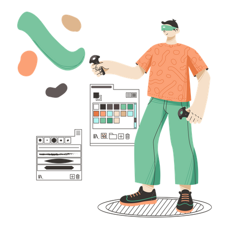 Man drawing using virtual reality technology  Illustration