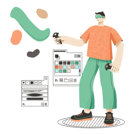 Man drawing using virtual reality technology  Illustration