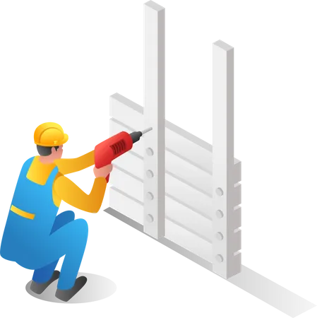 Man drilling iron pole  Illustration