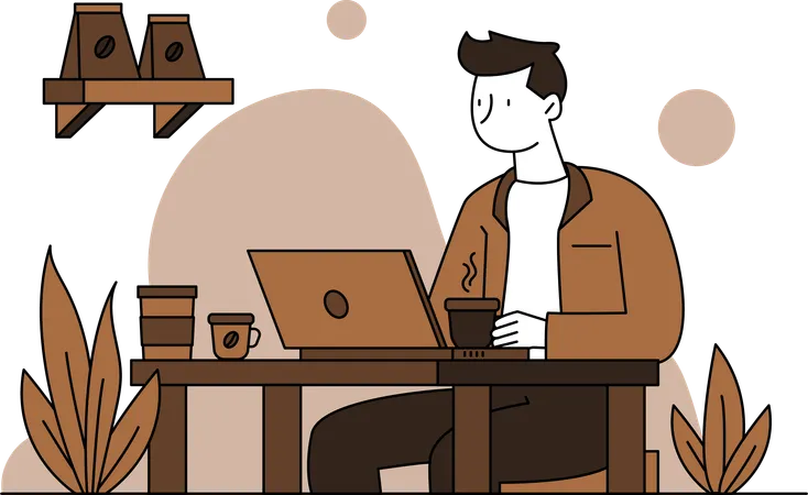 Man drinking coffee while working  Illustration