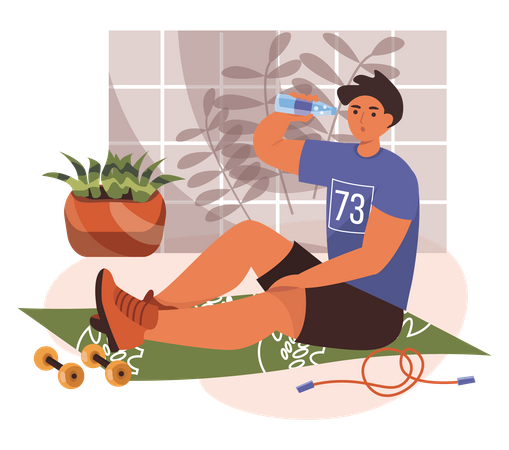 Man drinking water after workout  Illustration