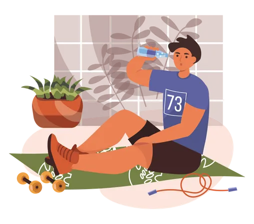 Man drinking water after workout  Illustration