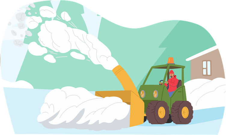 Man driving snowplow machine  イラスト