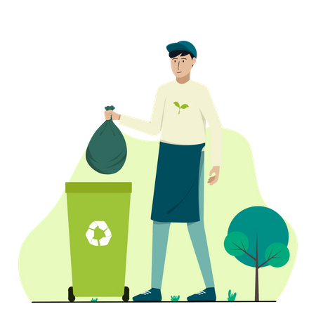 Man dumping waste into recycle bin  Illustration