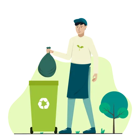 Man dumping waste into recycle bin  Illustration