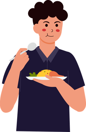 Man Eating Chicken and Rice  Illustration