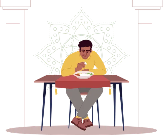 Man eating rice  Illustration