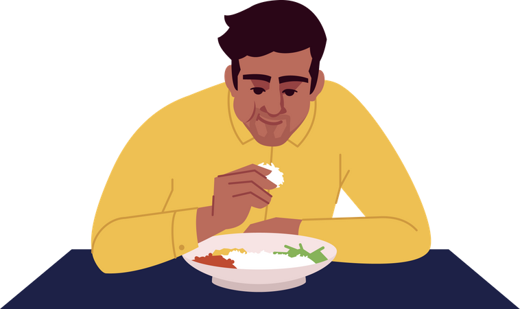 Man eating rice  Illustration