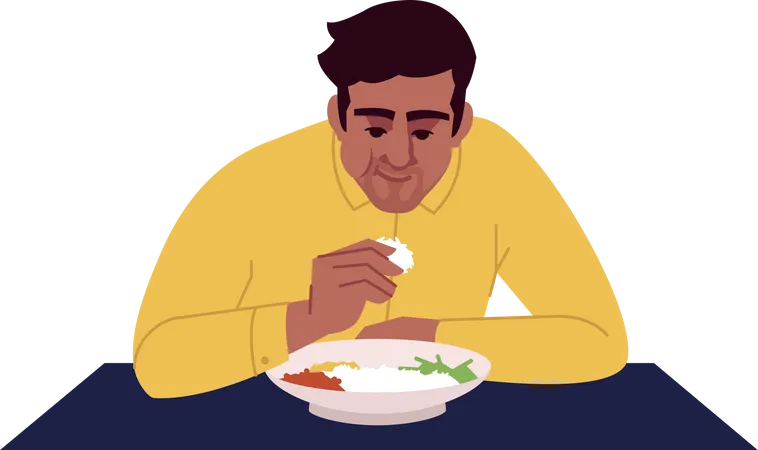 Man eating rice  Illustration