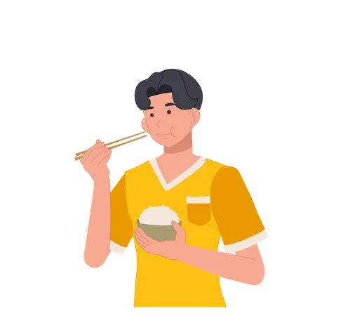 Man eating rice with chopstick  Illustration