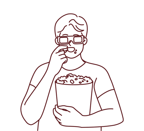 Man enjoying 3d movie and eating popcorn  Illustration