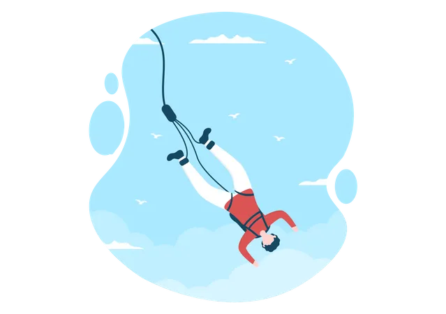 Man Enjoying Bungee Jumping  Illustration