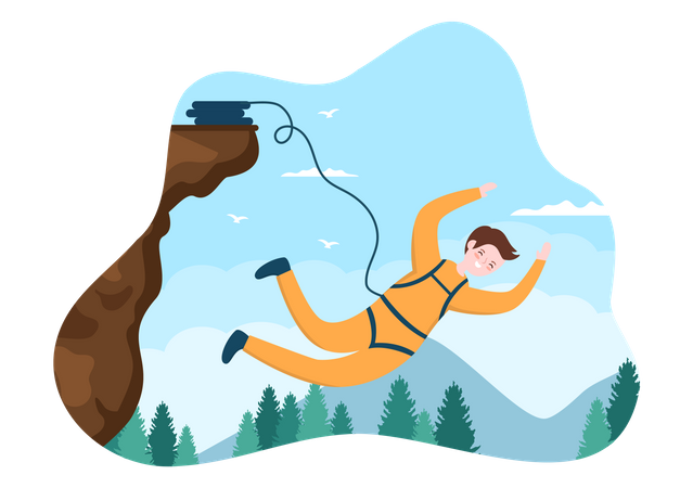 Man Enjoying Bungee Jumping  Illustration