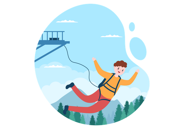 Man Enjoying Bungee Jumping  Illustration