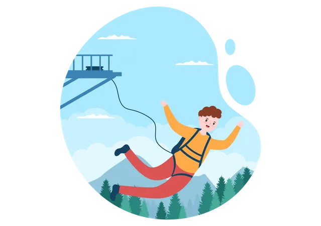 Man Enjoying Bungee Jumping  Illustration