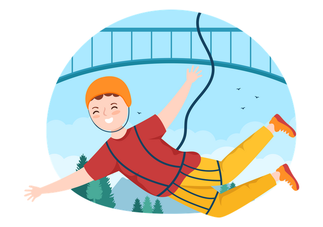 Man Enjoying Bungee Jumping  Illustration