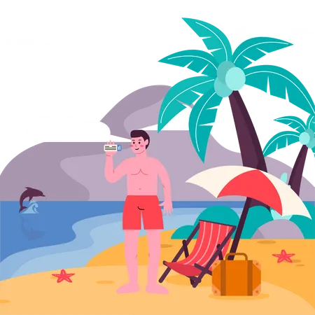 Man enjoying Holiday in Hawai Beach  Illustration