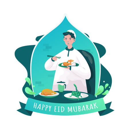 Man enjoying Iftar party  Illustration