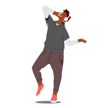 Man Enjoying Music While Listening Through Headphones  Illustration