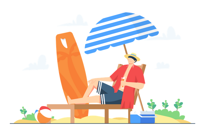 Man enjoying Summer holiday at the beach  Illustration