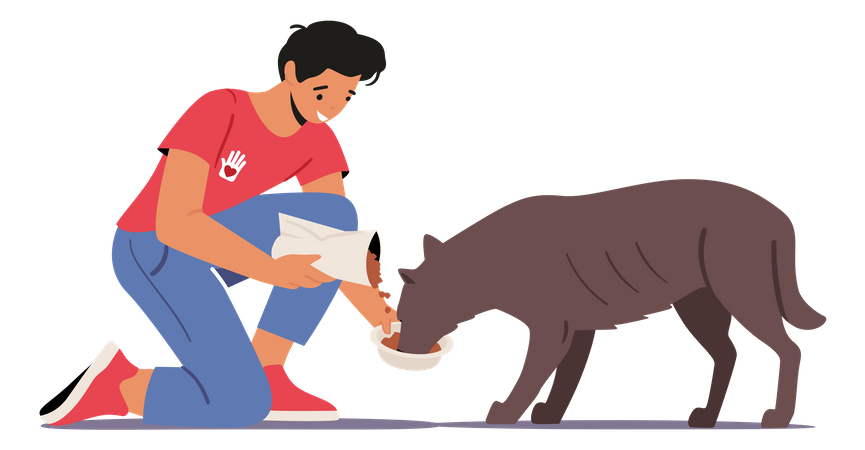 Man Feeding Dog  Illustration