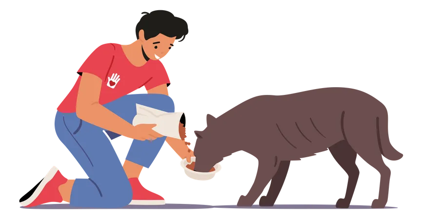 Man Feeding Dog  Illustration