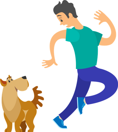 Man frightened by dog suffers from cynophobia  Illustration