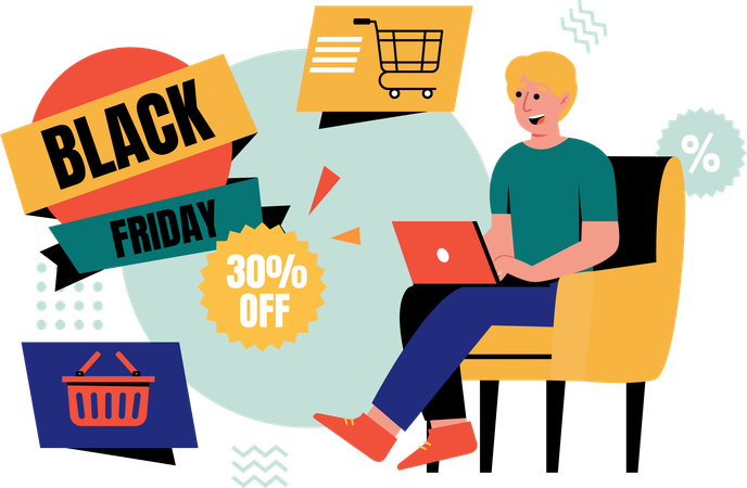 Man getting black firday discount  Illustration