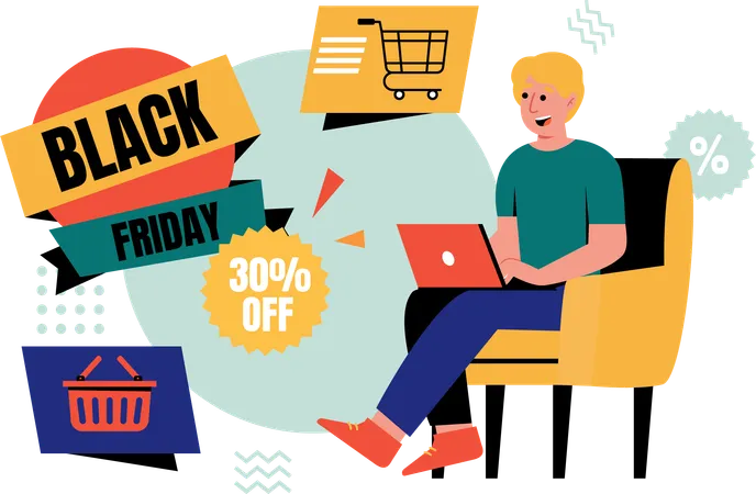 Man getting black firday discount  Illustration